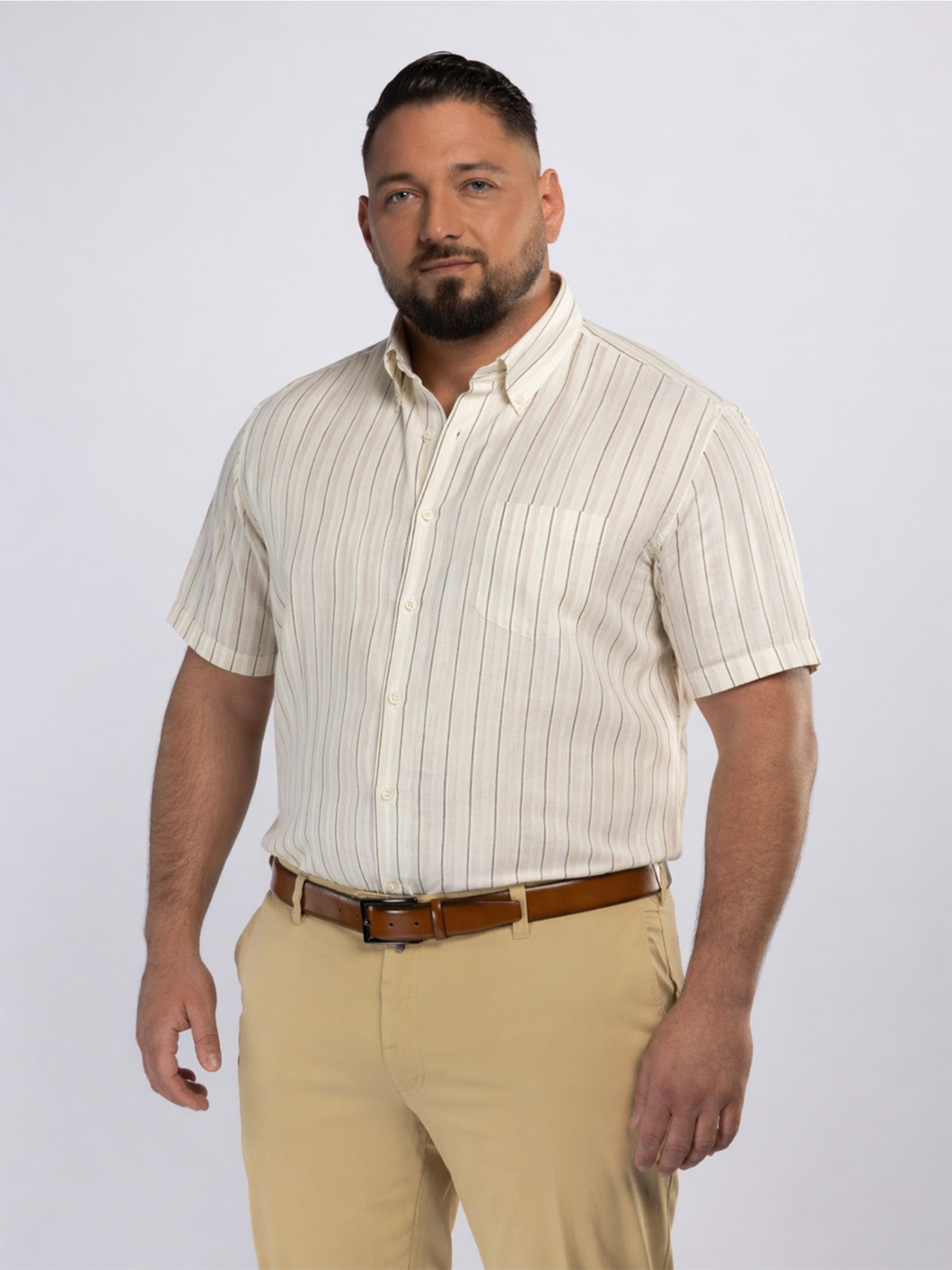 Chemisette Rayée Gianni Grande Taille Beige et Ecrue