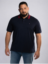 Polo Mercerisé Liserés au Col Grande Taille Marine
