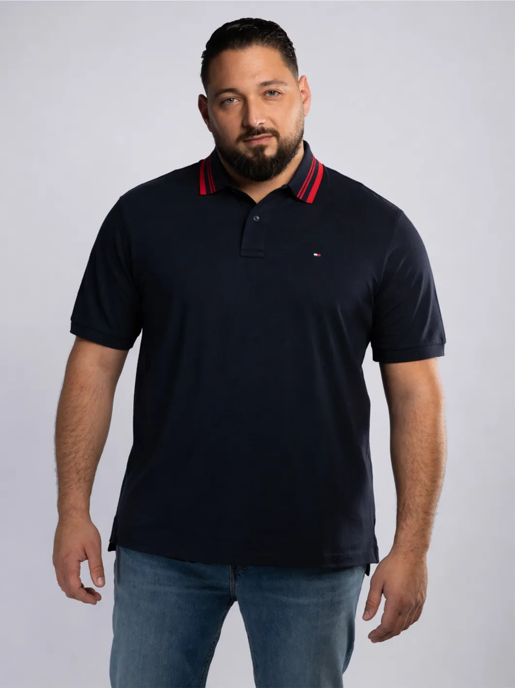 Polo Mercerisé Liserés au Col Grande Taille Marine