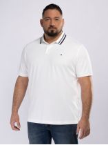 Polo Mercerisé Liserés au Col Grande Taille Blanc