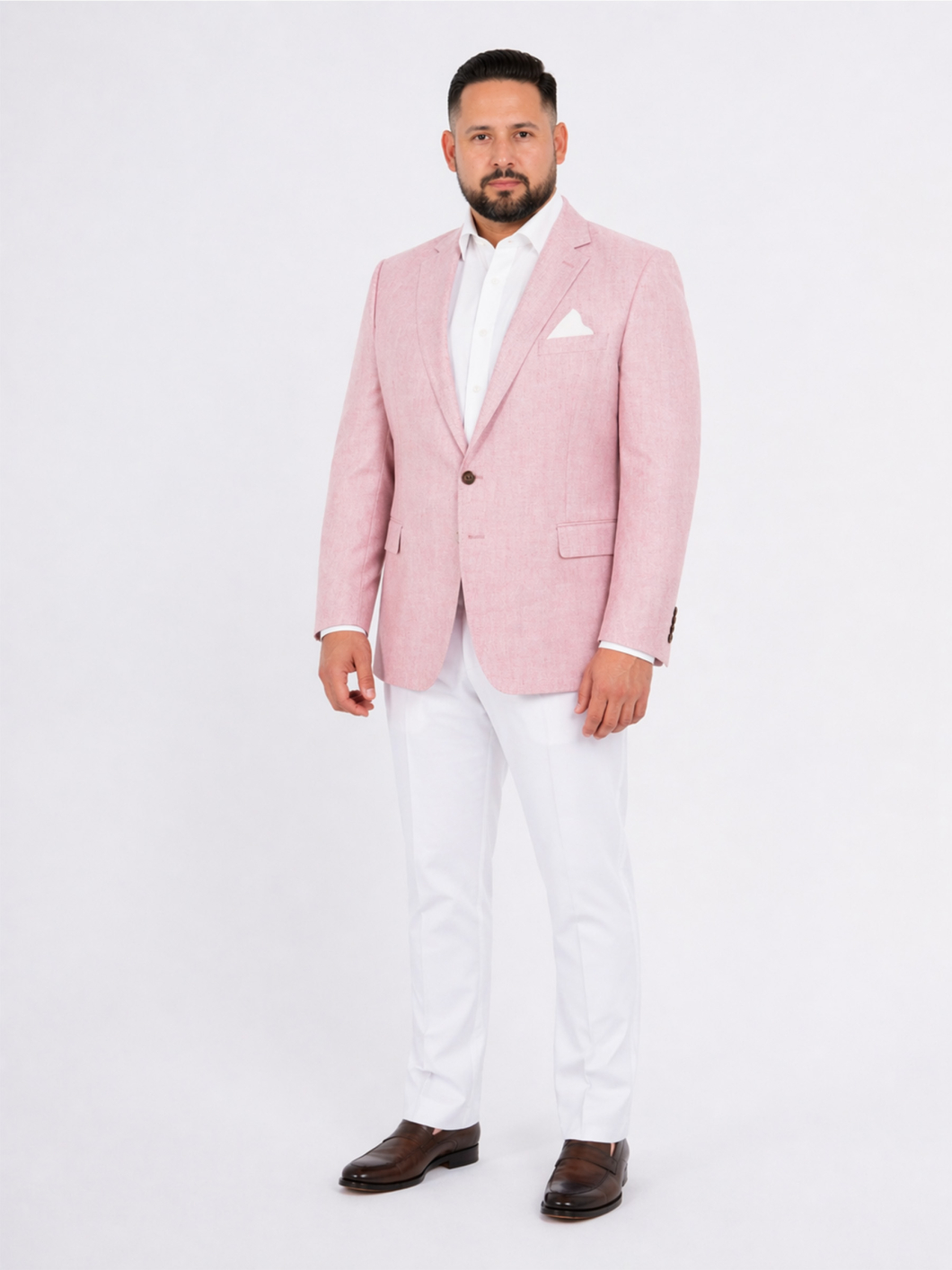 Veste à Chevrons en Lin pour Homme Grand Taille Rose