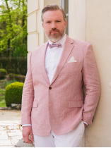 Veste à Chevrons en Lin Grande Taille Rose