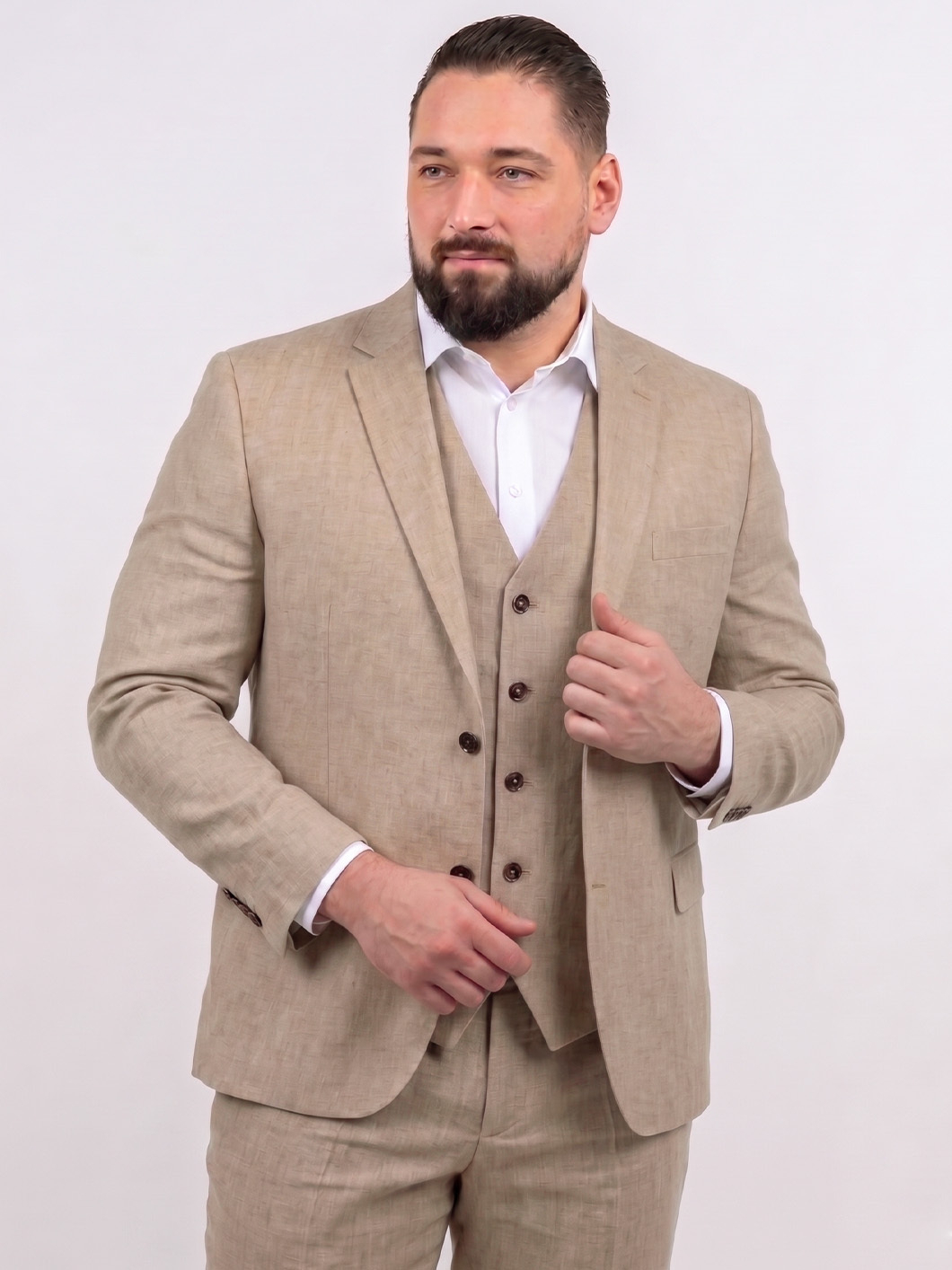 Veste de Costume en Lin Grande Taille Beige