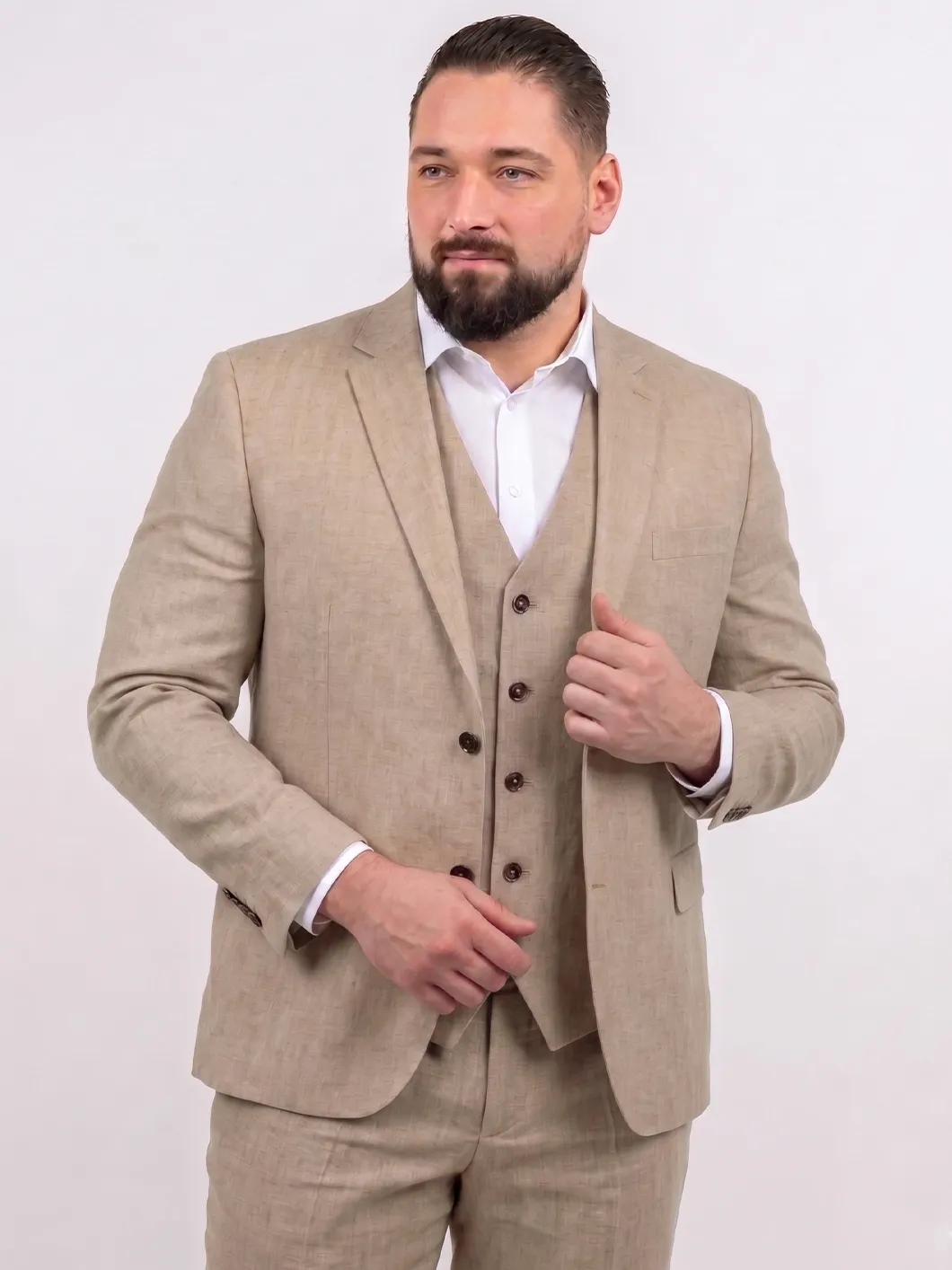 Veste de Costume en Lin Grande Taille Beige