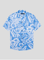 Chemise en Lin à Fleurs Grande Taille Bleu/Blanc