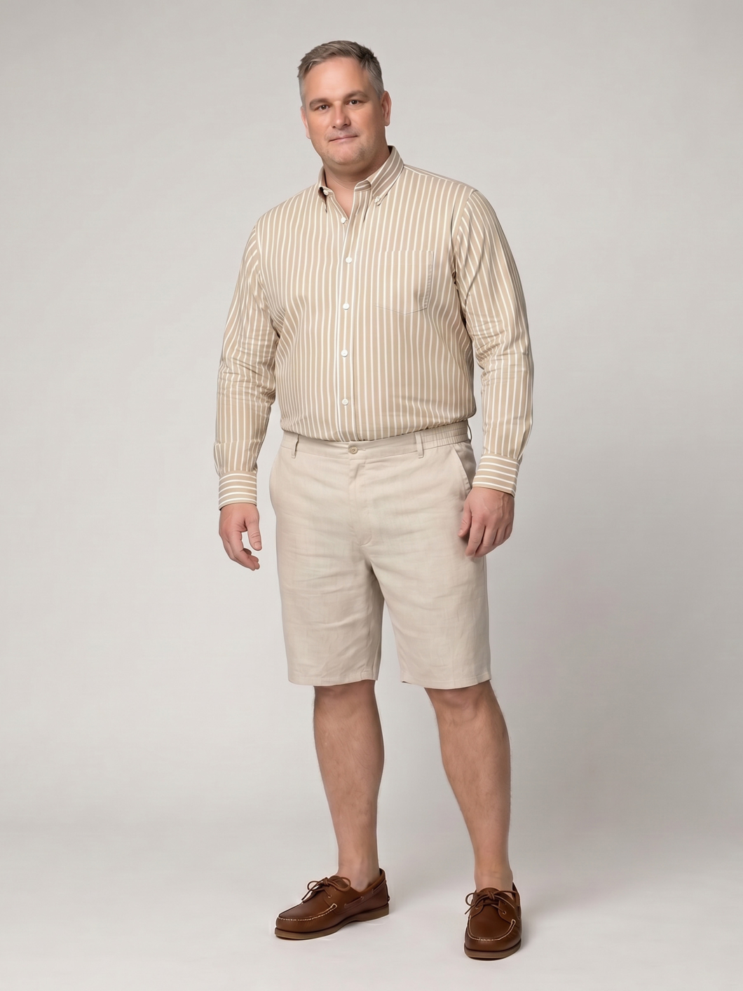 Chemise Rayée Ralph pour Homme Grand Beige et Blanche