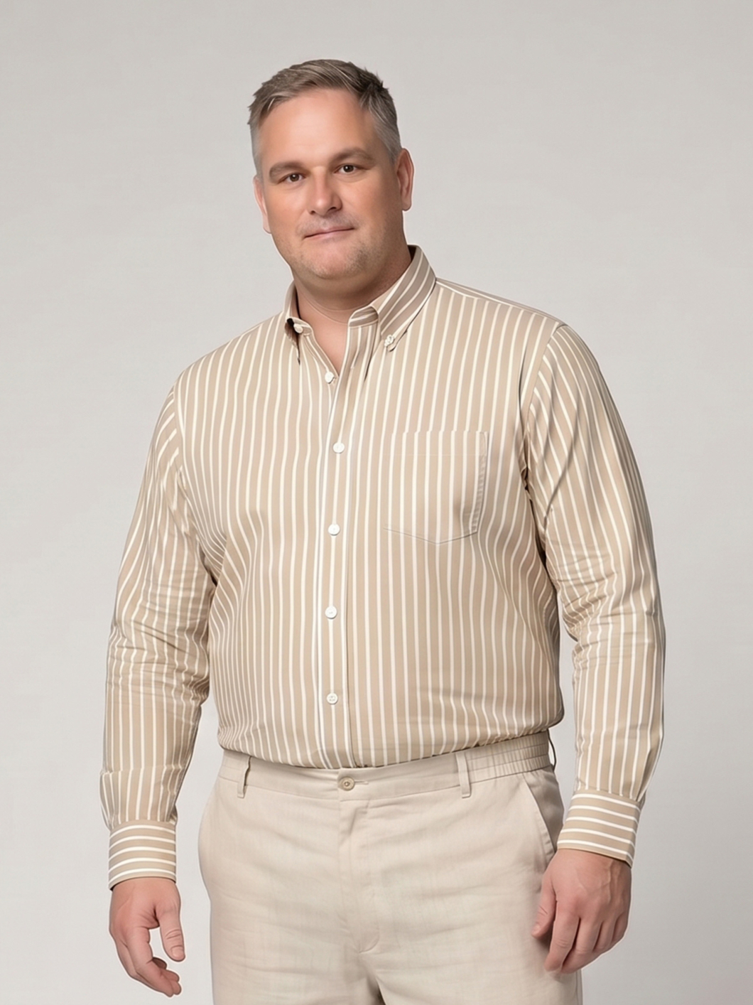 Chemise Rayée Ralph pour Homme Grand Beige et Blanche