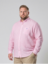 Chemise en Lin Rayée Grande Taille Rose/Blanc