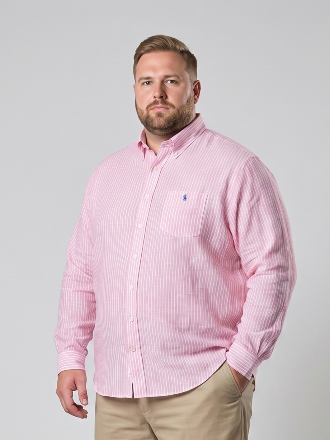 Chemise en Lin Rayée Grande Taille Rose/Blanc