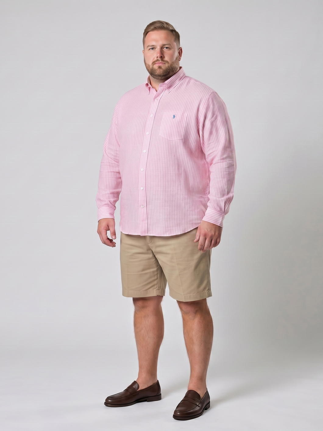 Chemise en Lin Rayée Grande Taille Rose/Blanc