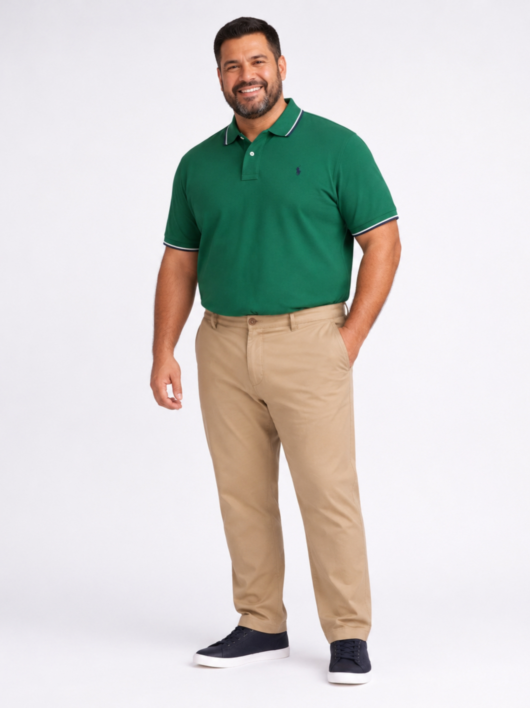 Polo Piqué Liserés Contrastés Grande Taille Vert