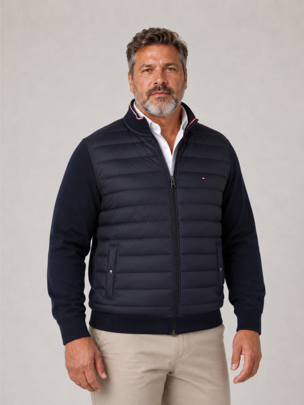 Cardigan Zippé Mix Media Grande Taille Marine