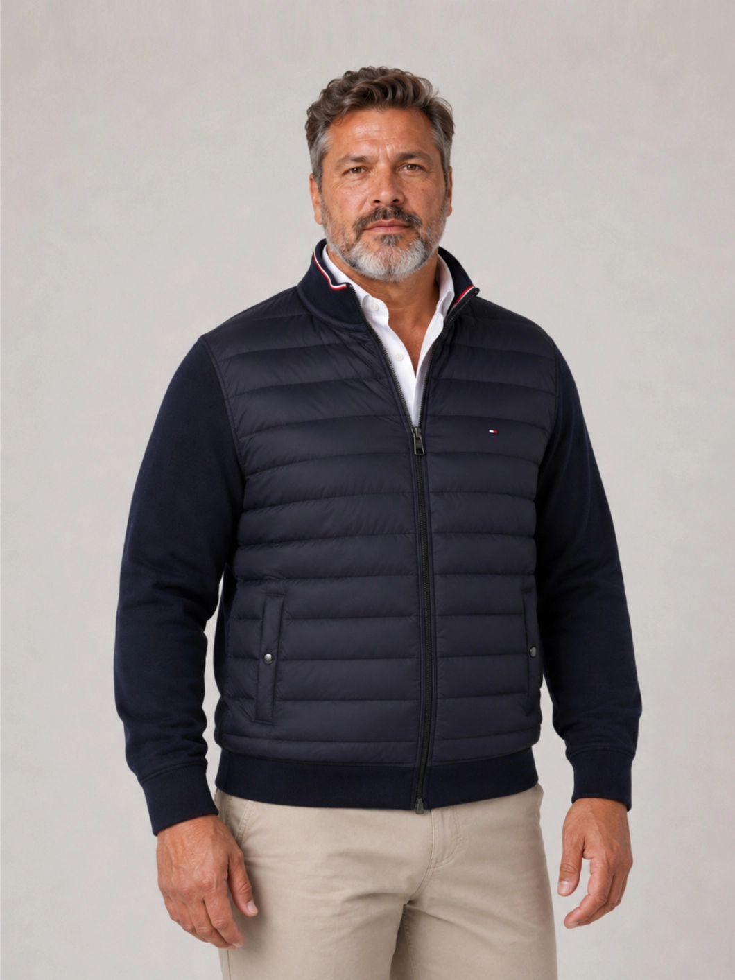 Cardigan Zippé Mix Media Grande Taille Marine