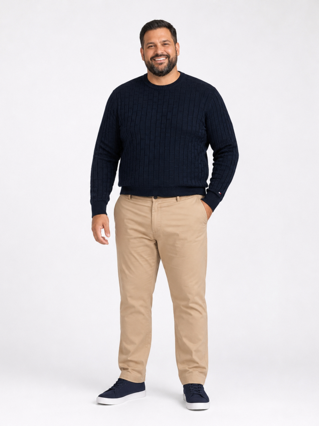 Pull Col Rond Texturé Grande Taille Marine