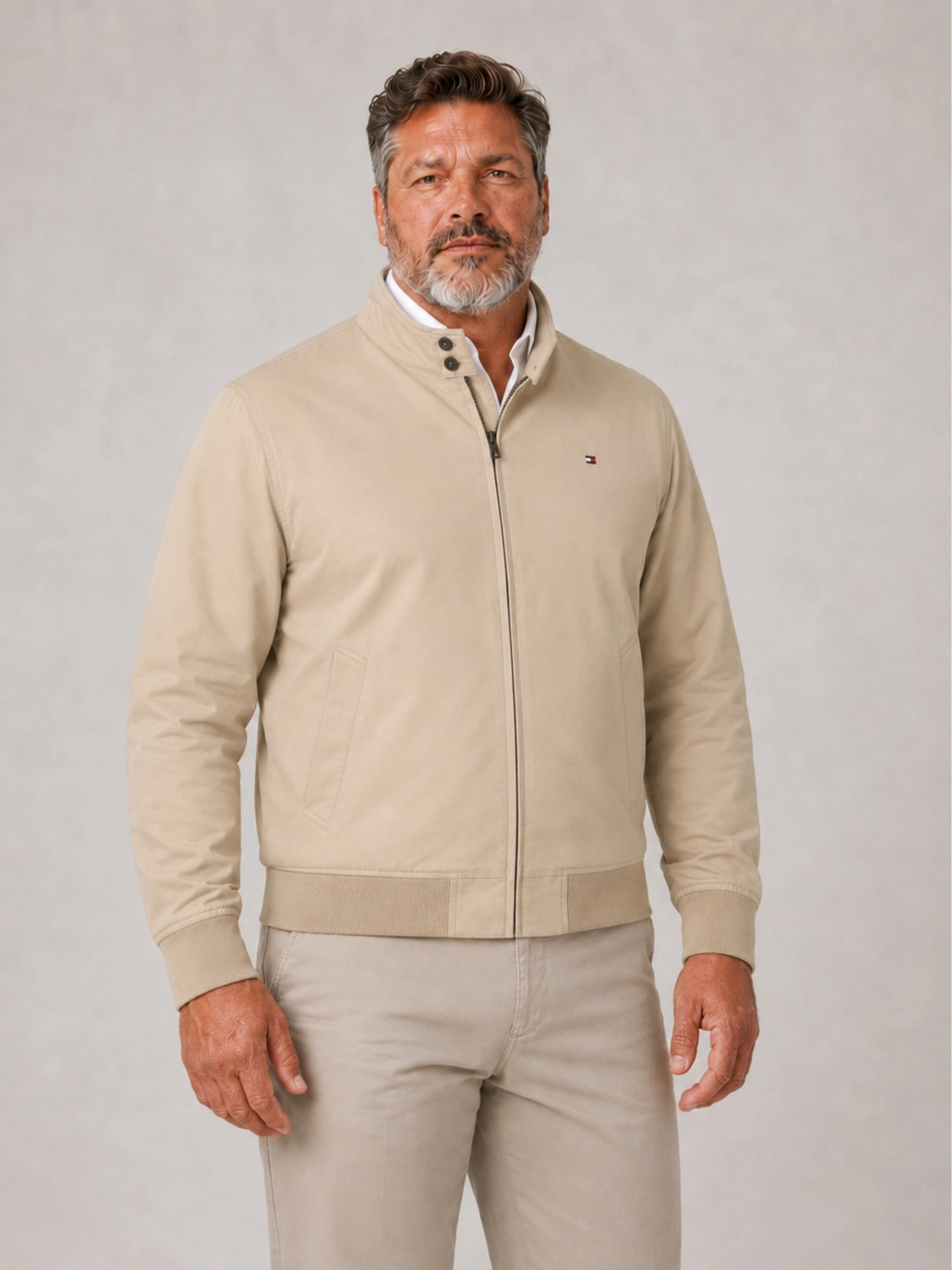 Blouson Zippé Col Montant Grande Taille Beige