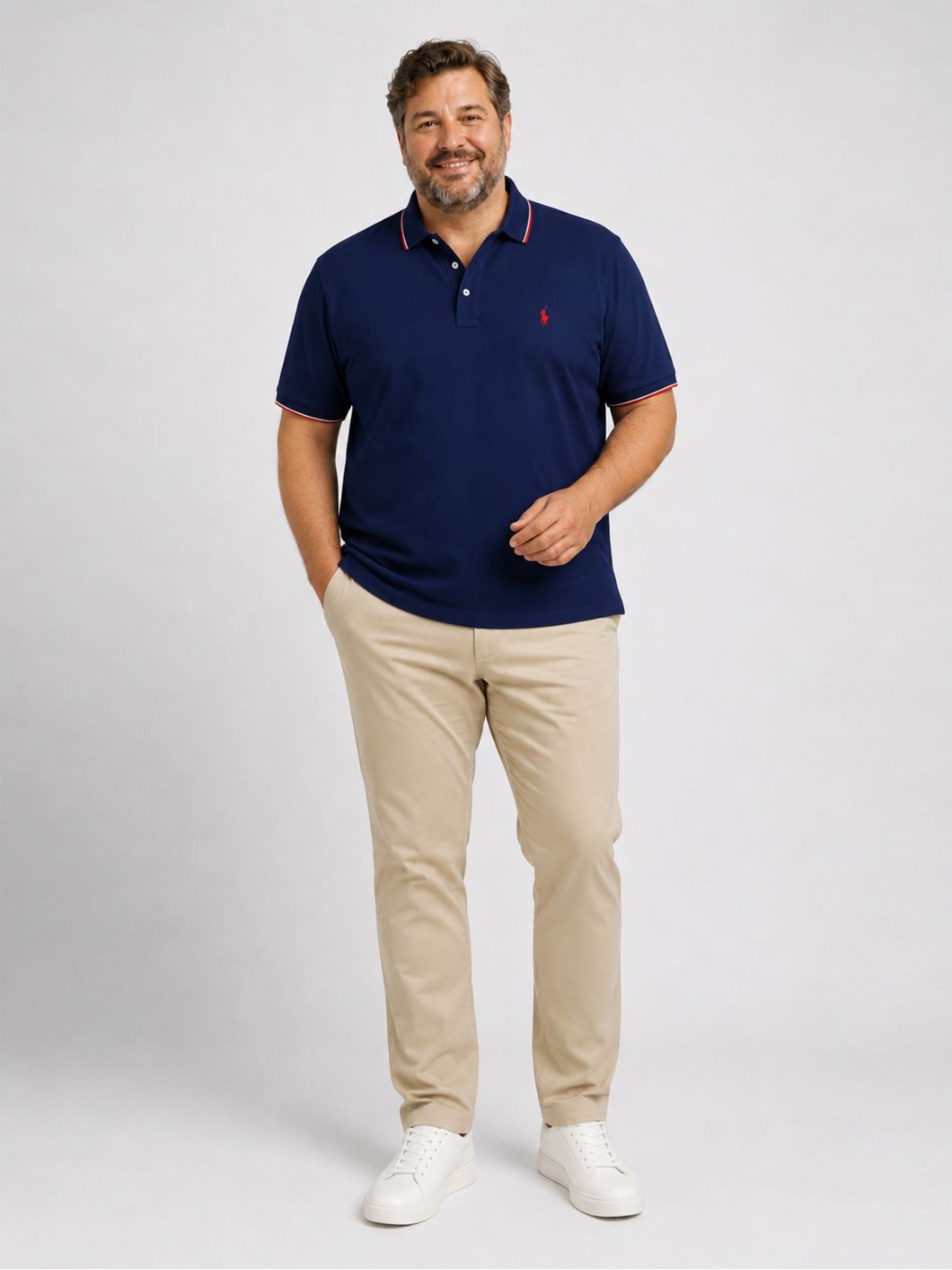 Polo Piqué Liserés Contrastés Grande Taille Marine