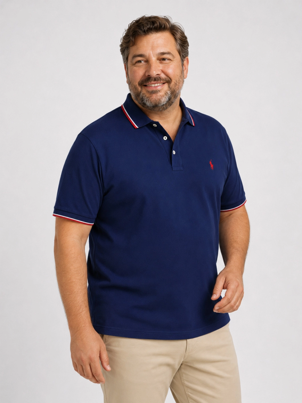 Polo Piqué Liserés Contrastés Grande Taille Marine