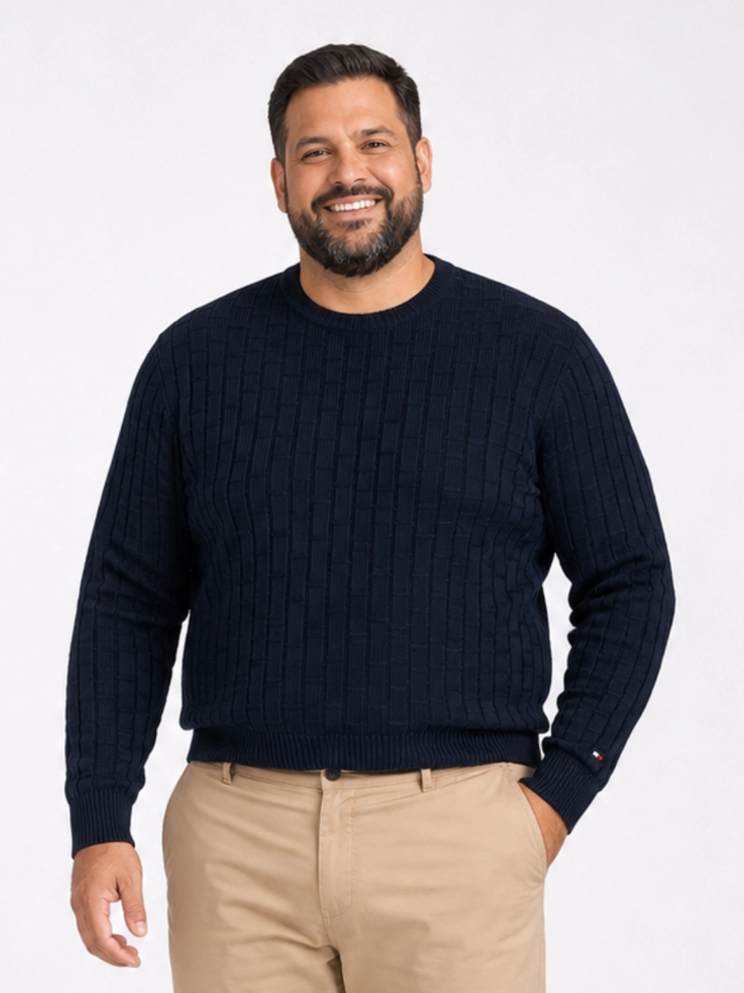 Pull Col Rond Texturé Grande Taille Marine