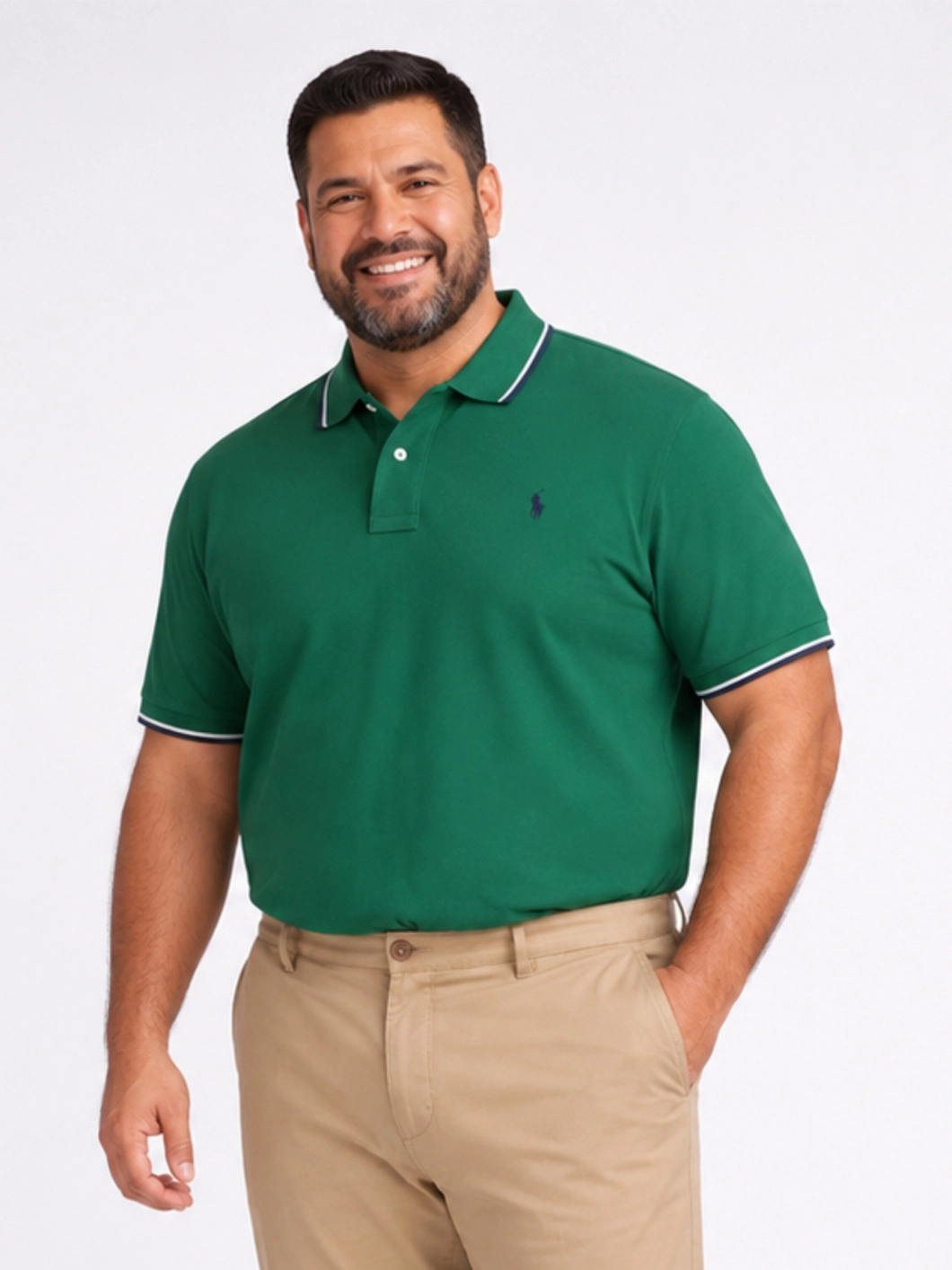 Polo Piqué Liserés Contrastés Grande Taille Vert