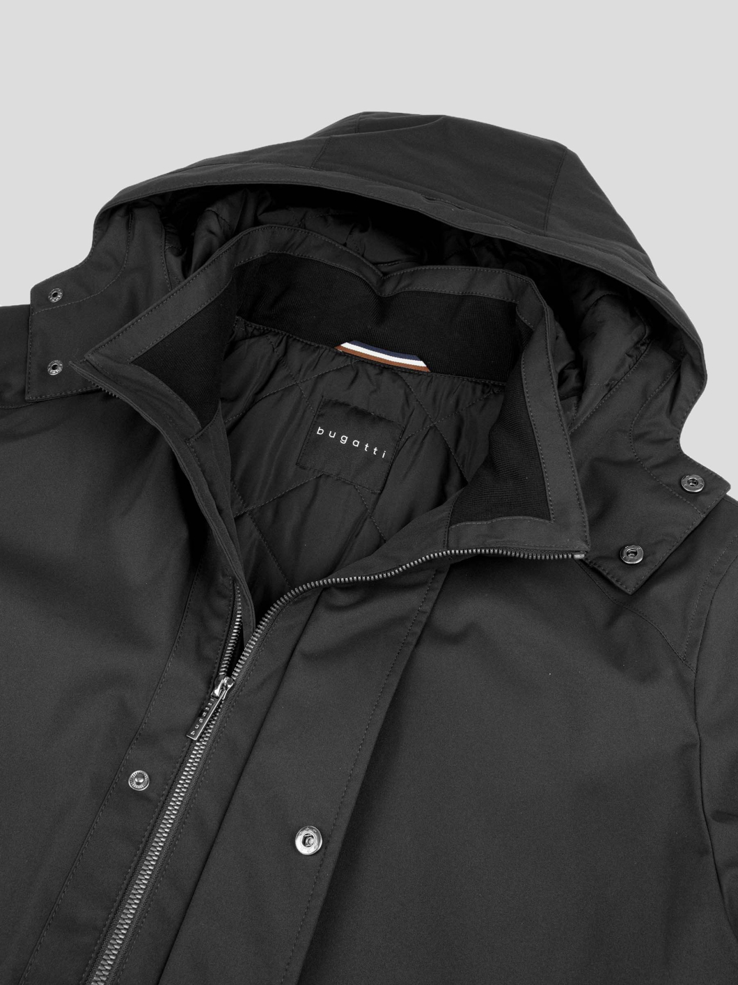 Parka Rain Series Capuche dans le Col Grande Taille Noire