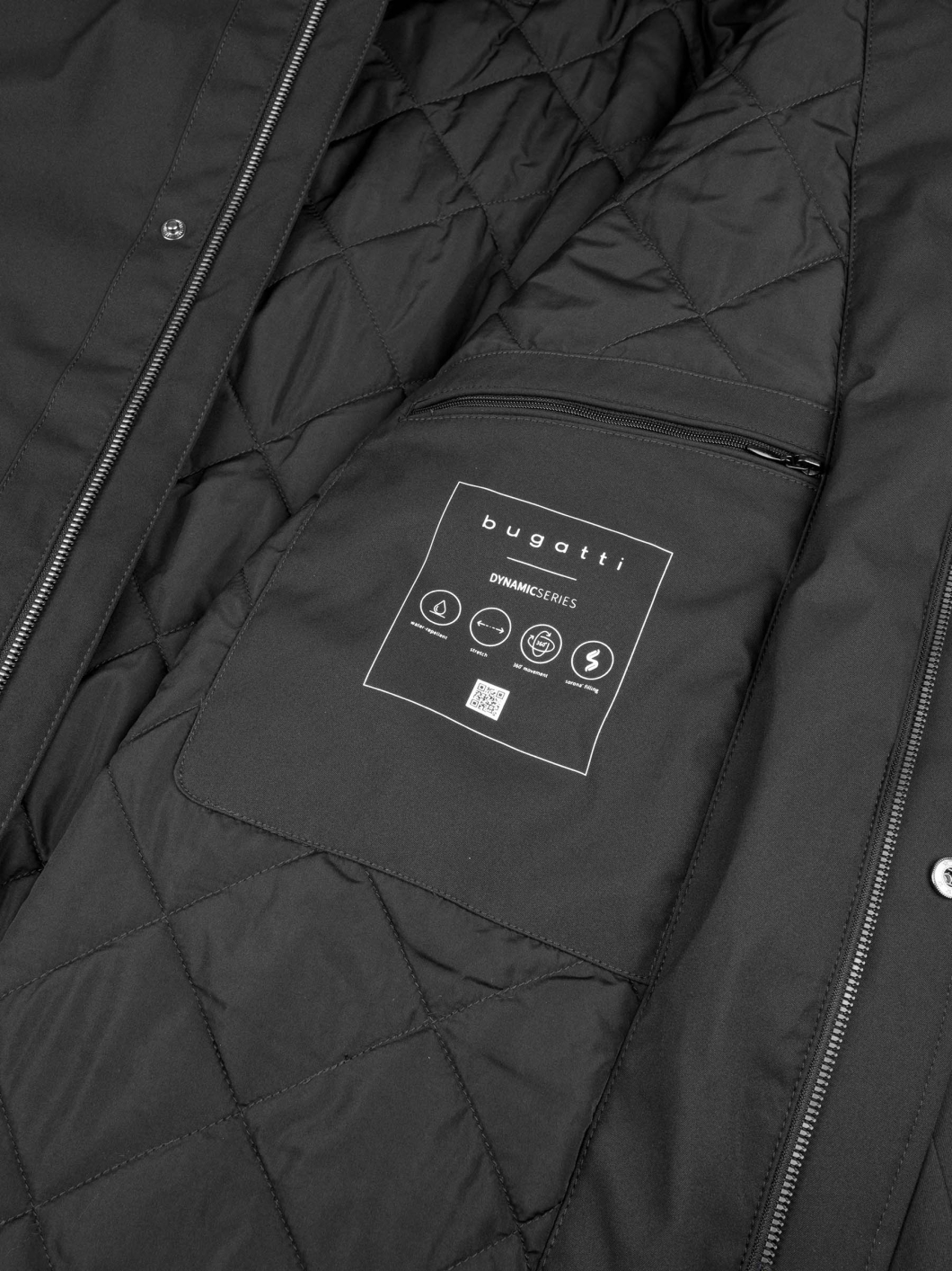 Parka Rain Series Capuche dans le Col Grande Taille Noire