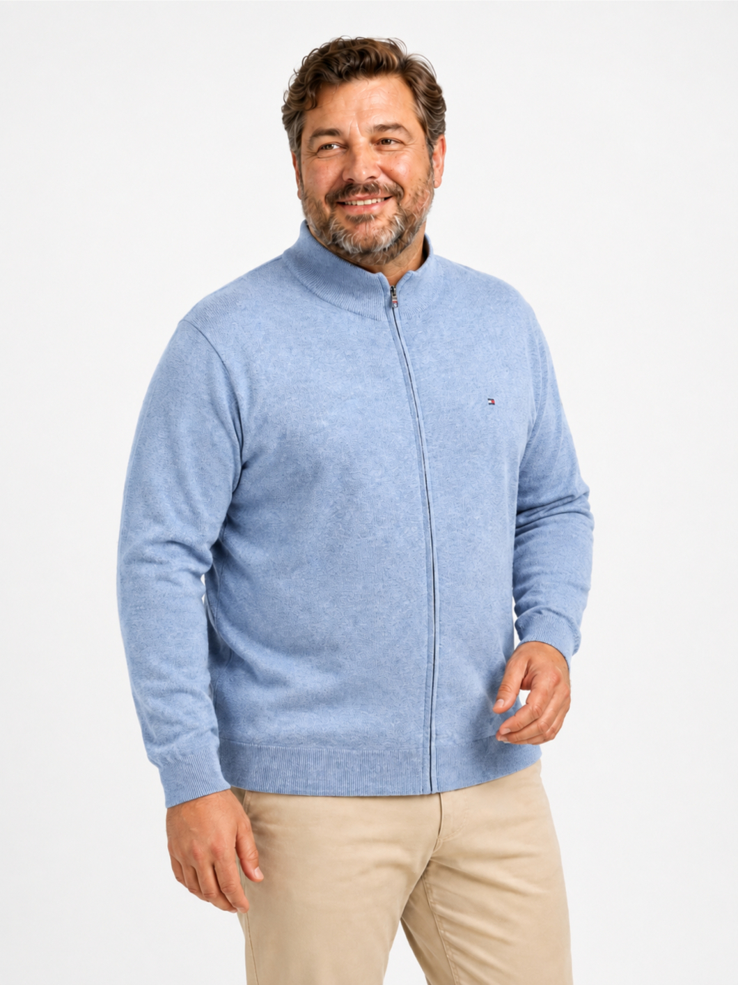 Cardigan Zippé Col Camionneur Grande Taille Bleu