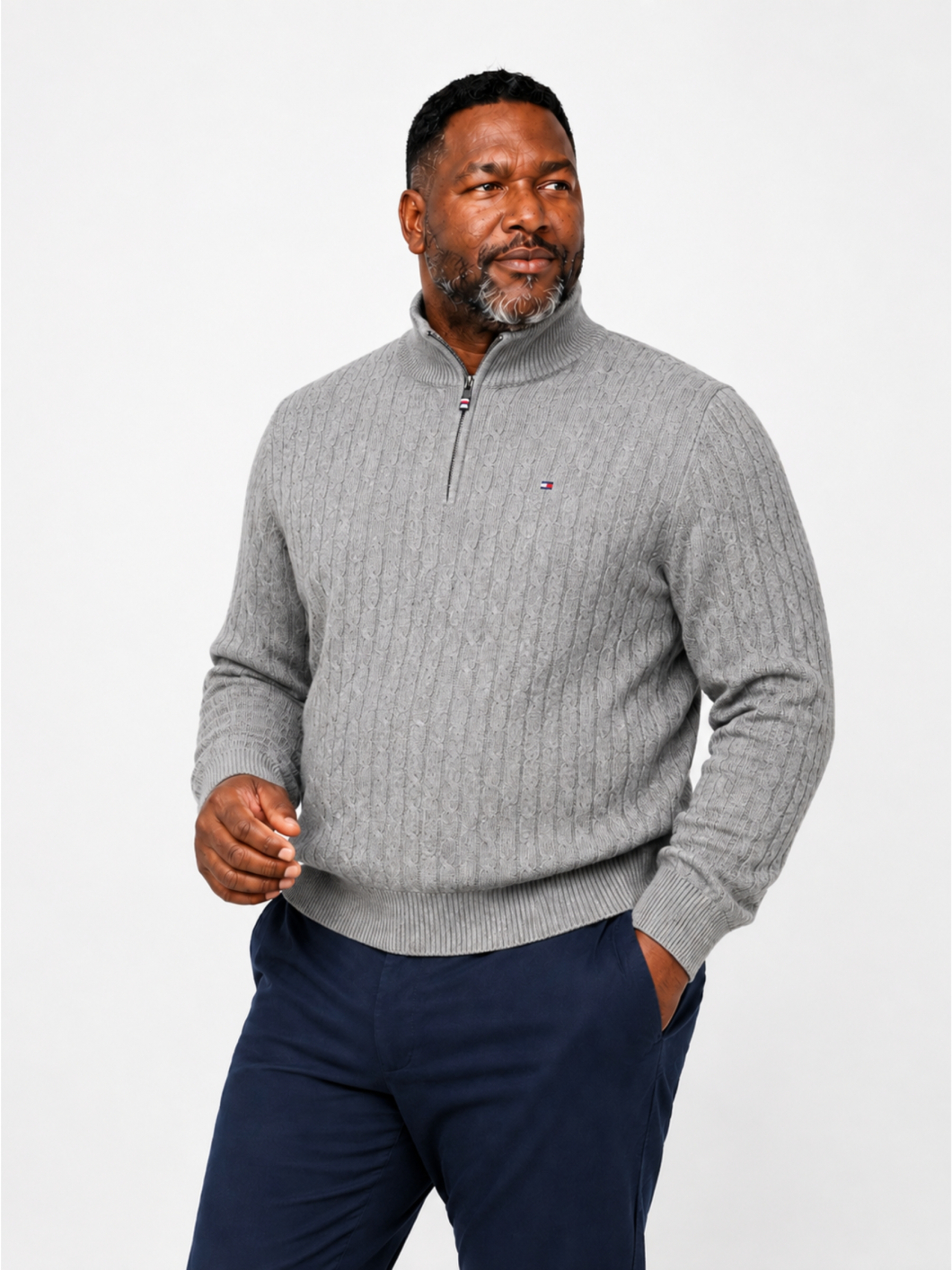 Pull Col Camionneur Torsadé Grande Taille Gris