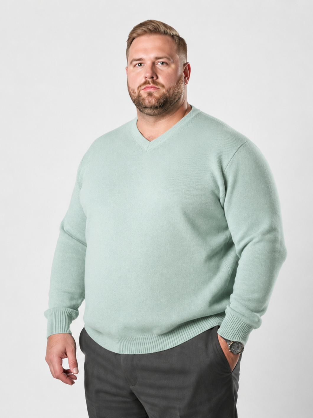 Pull Col V Como Grande Taille Vert Pastel