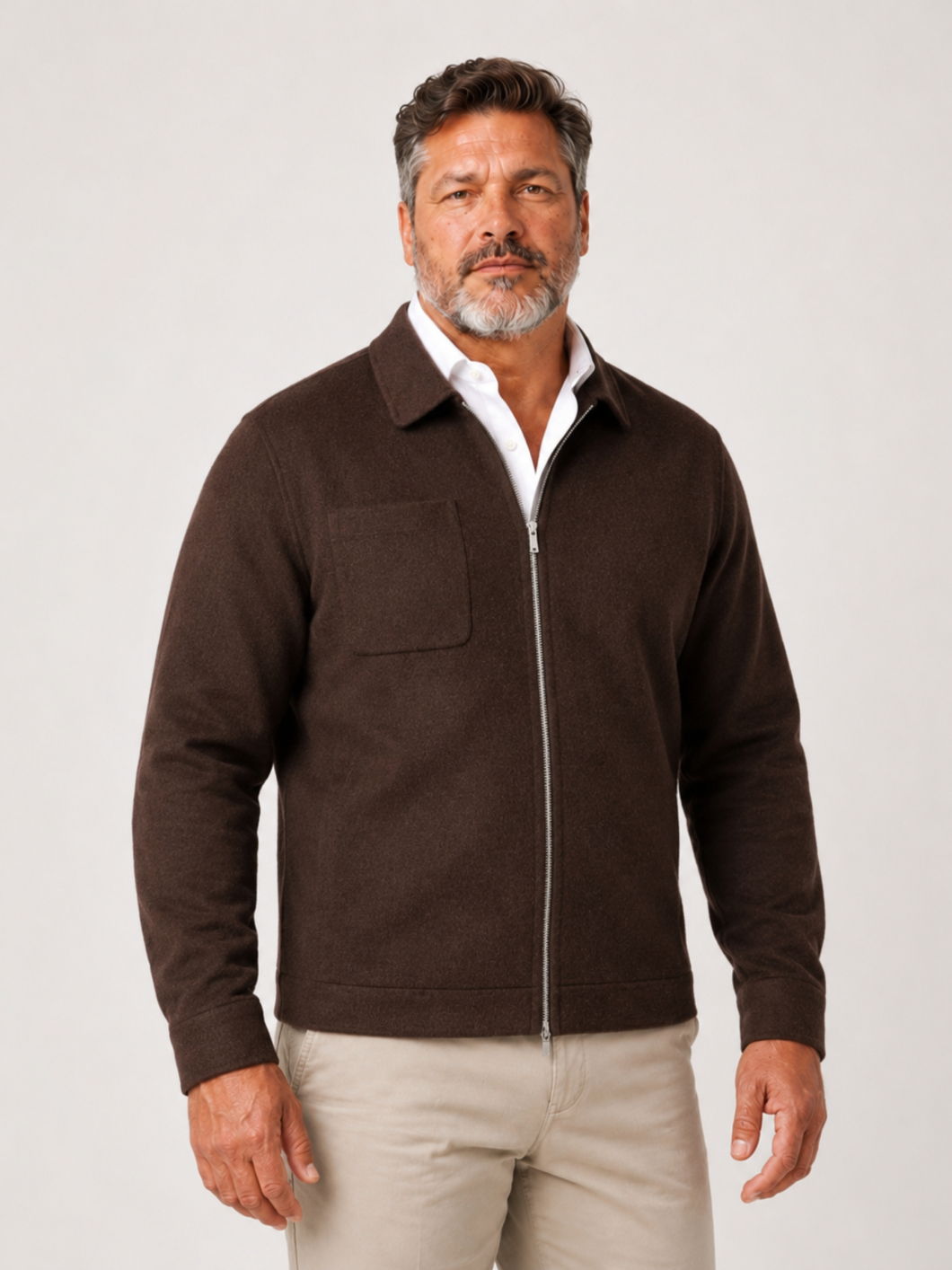 Blouson Non Doublé en Laine Grande Taille Marron