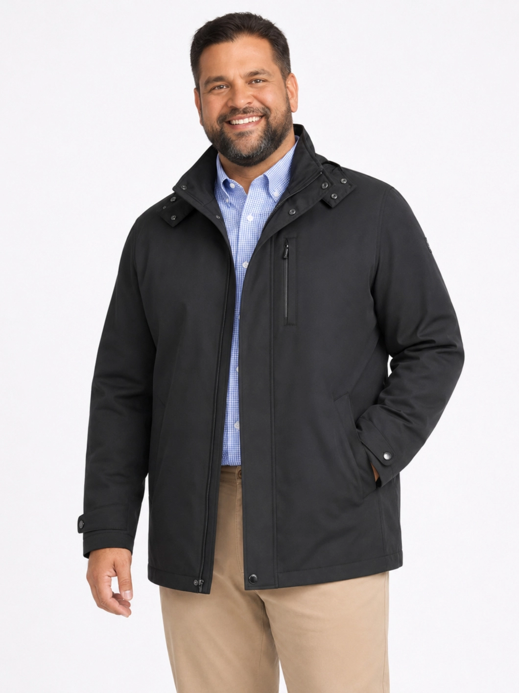 Parka Rain Series Capuche dans le Col Grande Taille Noire