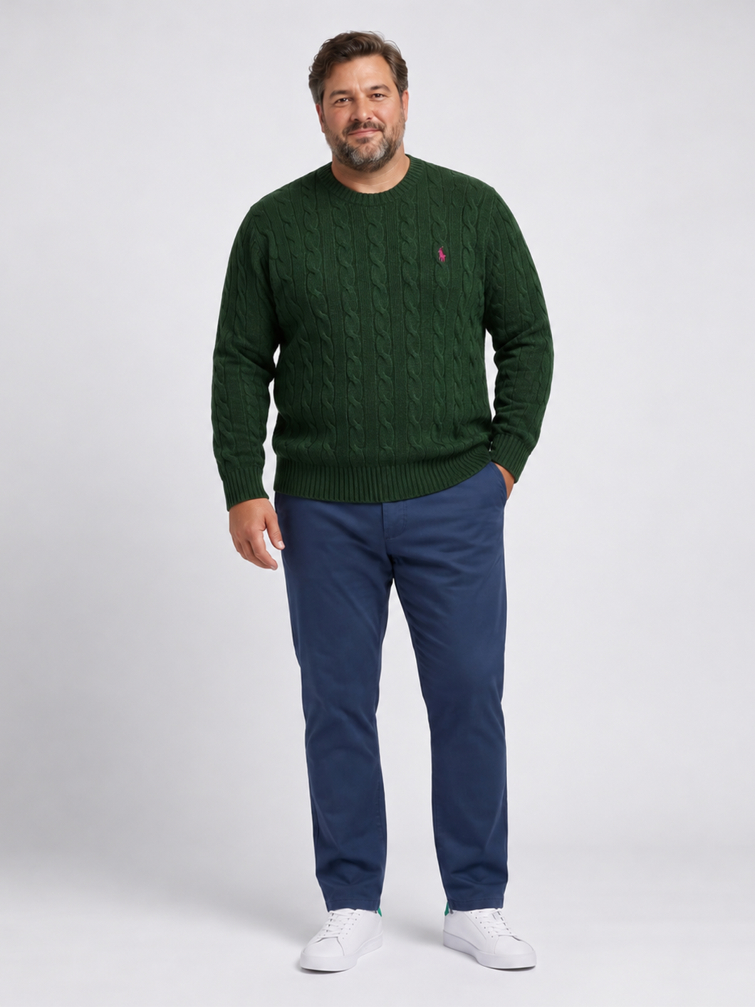 Pull Torsadé Col Rond Grande Taille Vert Foncé