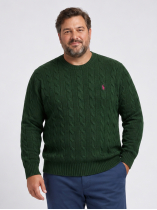 Pull Torsadé Col Rond Grande Taille Vert Foncé