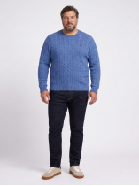 Pull Torsadé Col Rond Grande Taille Bleu