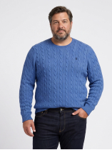 Pull Torsadé Col Rond Grande Taille Bleu