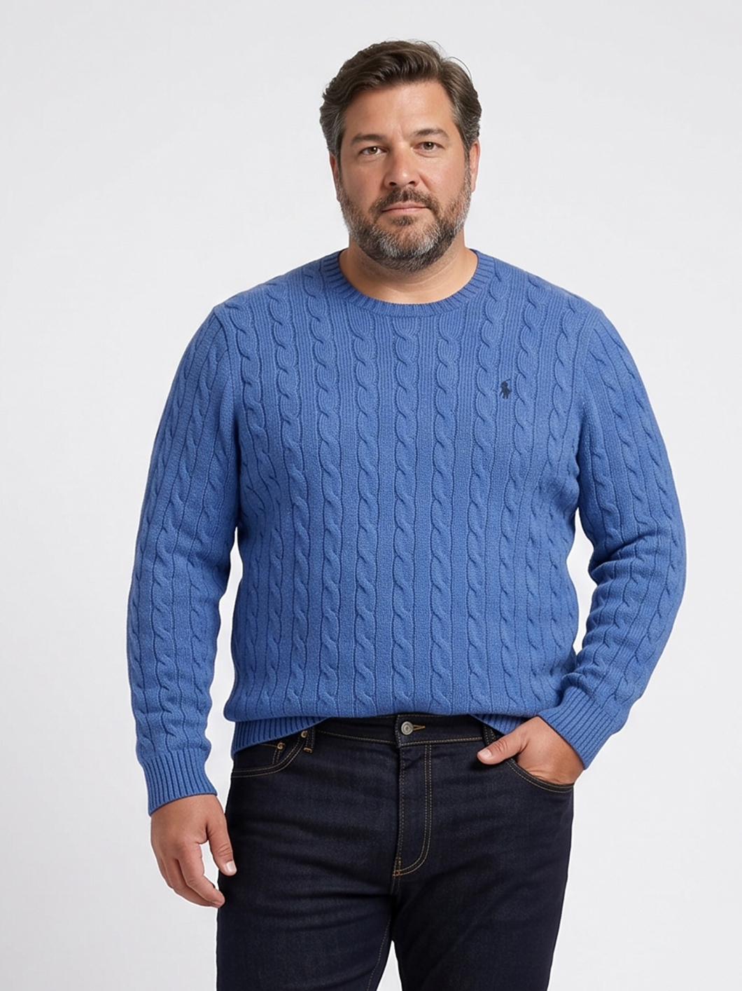 Pull Torsadé Col Rond Grande Taille Bleu