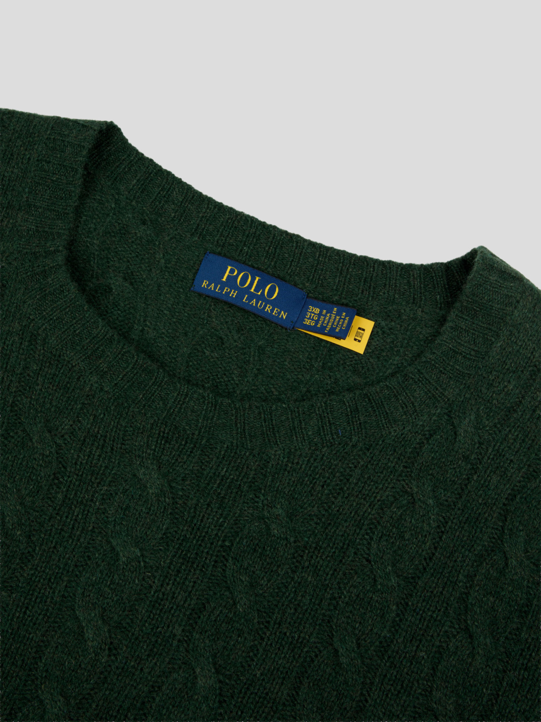 Pull Torsadé Col Rond Grande Taille Vert Foncé