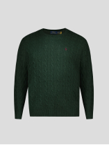 Pull Torsadé Col Rond Grande Taille Vert Foncé