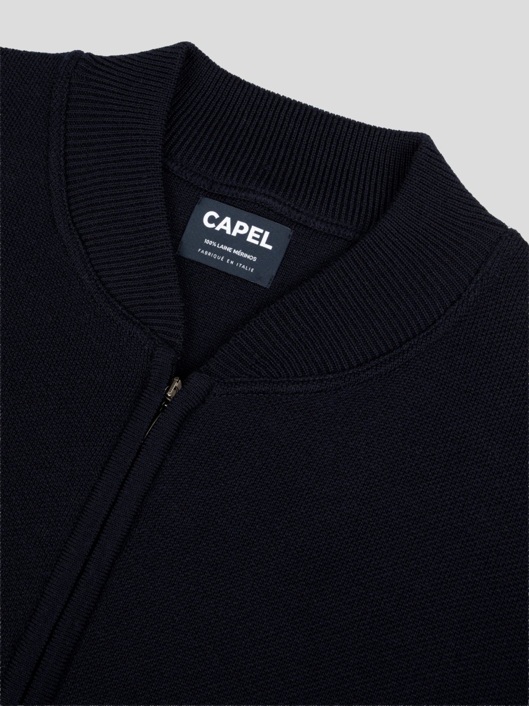 Cardigan Mérinos Zippé Col Teddy Tosco Grande Taille Marine