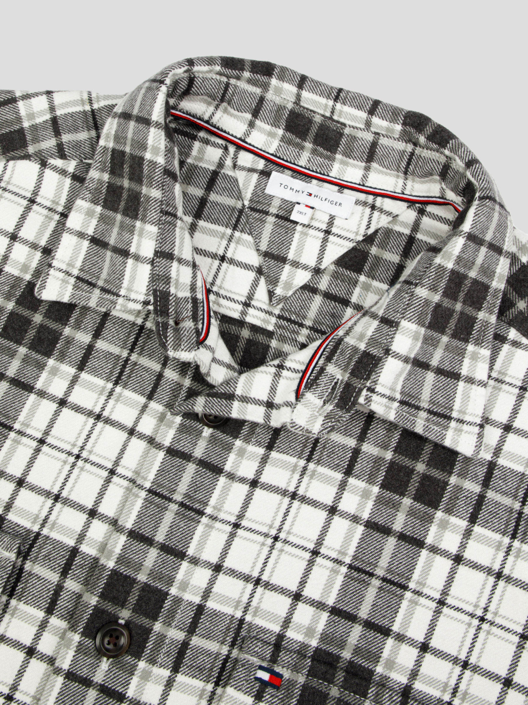 Chemise en Flanelle à Carreaux Grande Taille Grise et Blanche