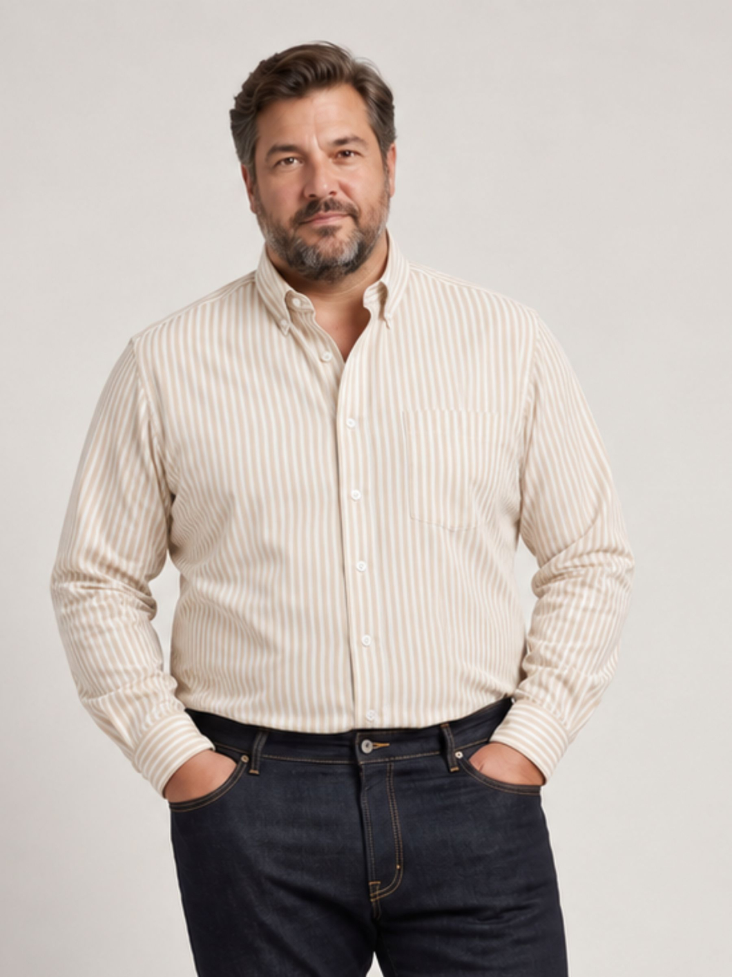 Chemise Rayée Ralph Grande Taille Beige et Blanche