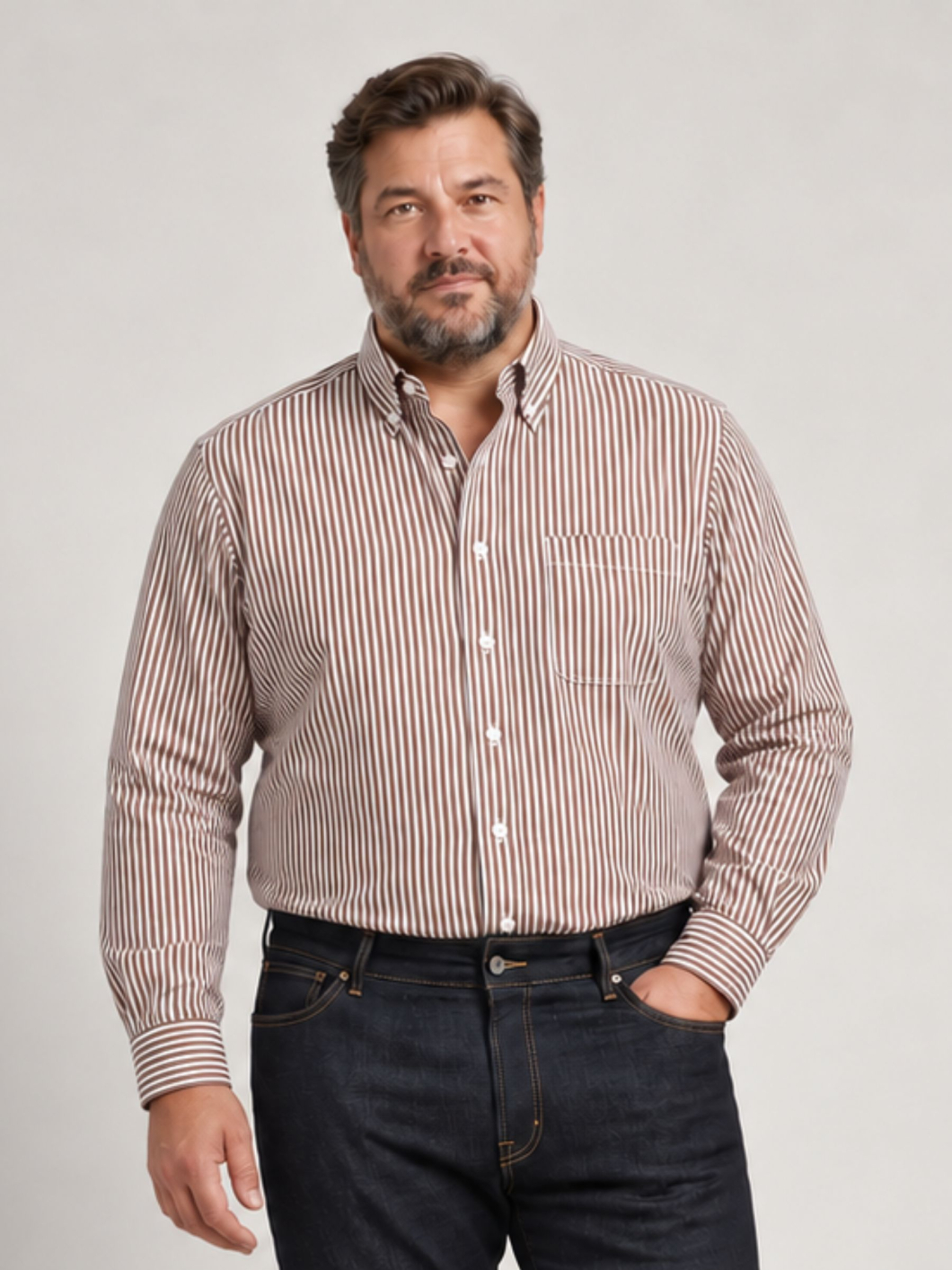 Chemise Rayée Ralph Grande Taille Marron et Blanche
