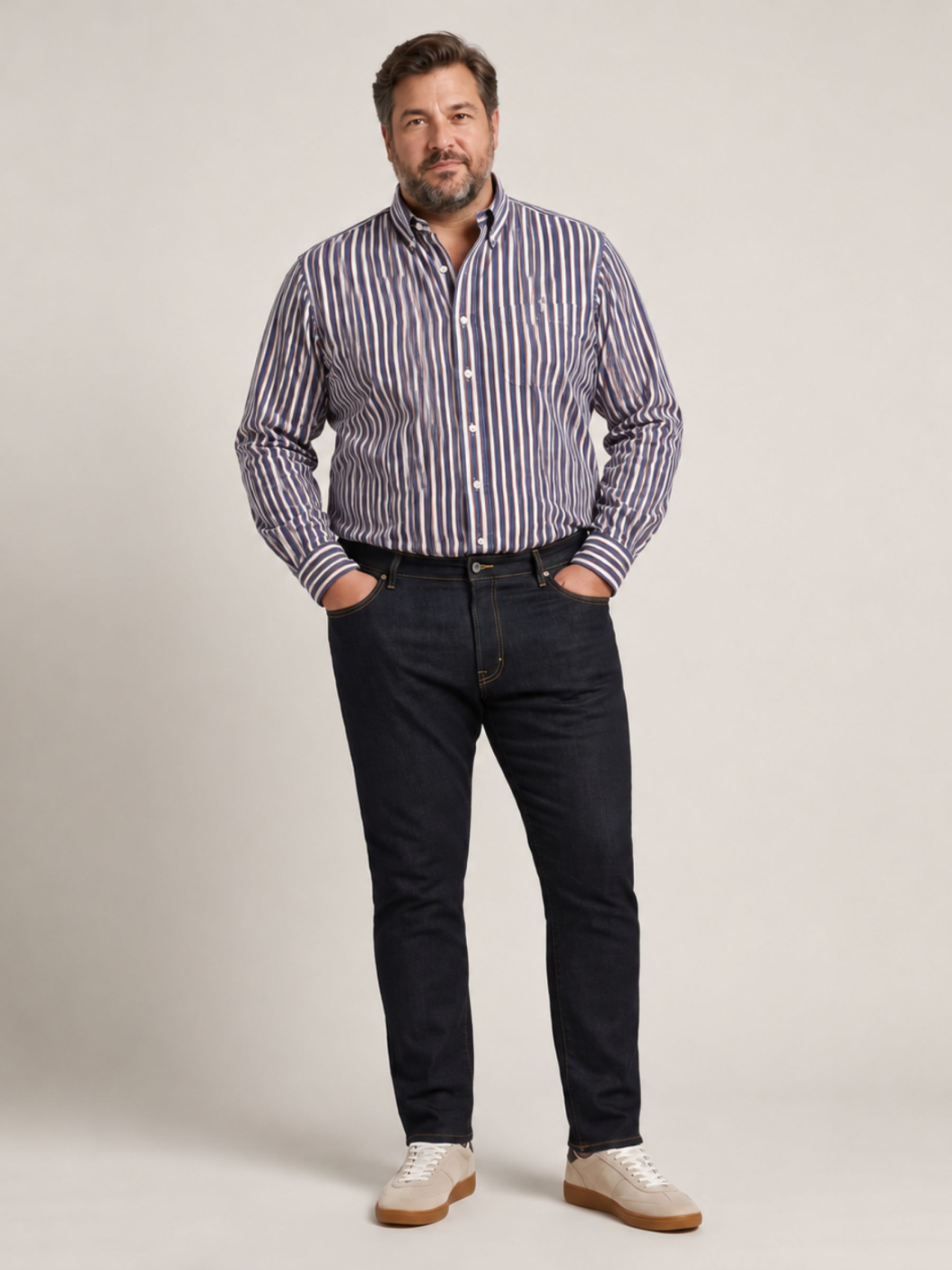 Chemise Rayée Ralph Grande Taille Bleue, Marron et Blanche