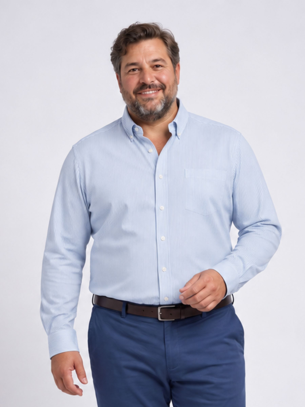Chemise Oxford Rayée Grande Taille Ciel et Blanche