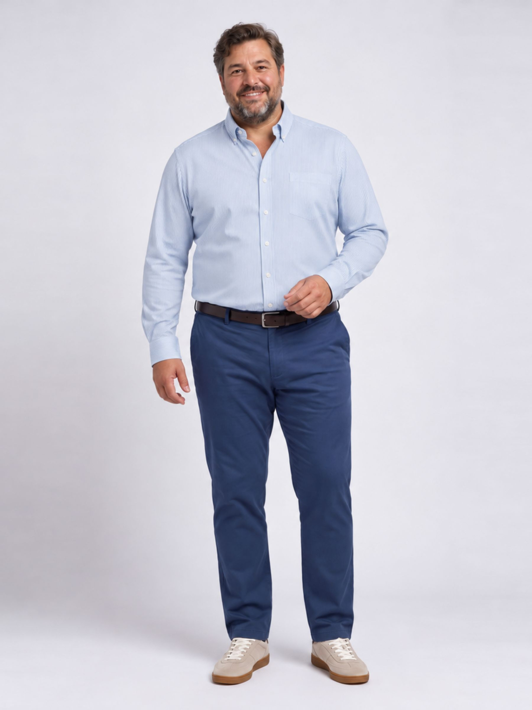 Chemise Oxford Rayée Grande Taille Ciel et Blanche