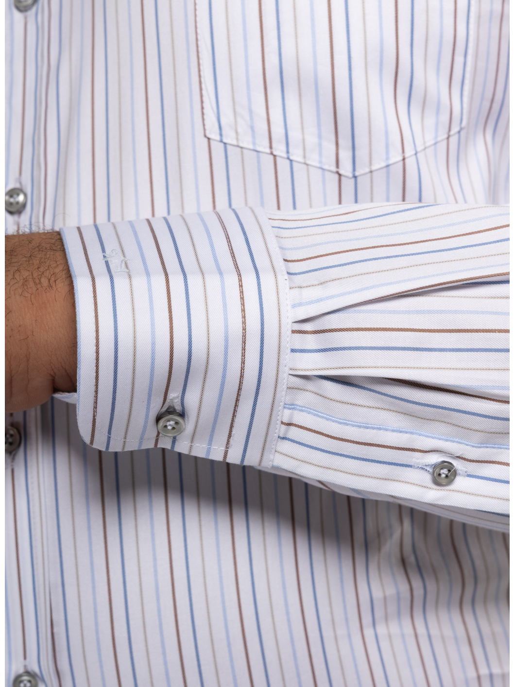 Chemise Twill Rayée Grande Taille Blanche et Multicolore