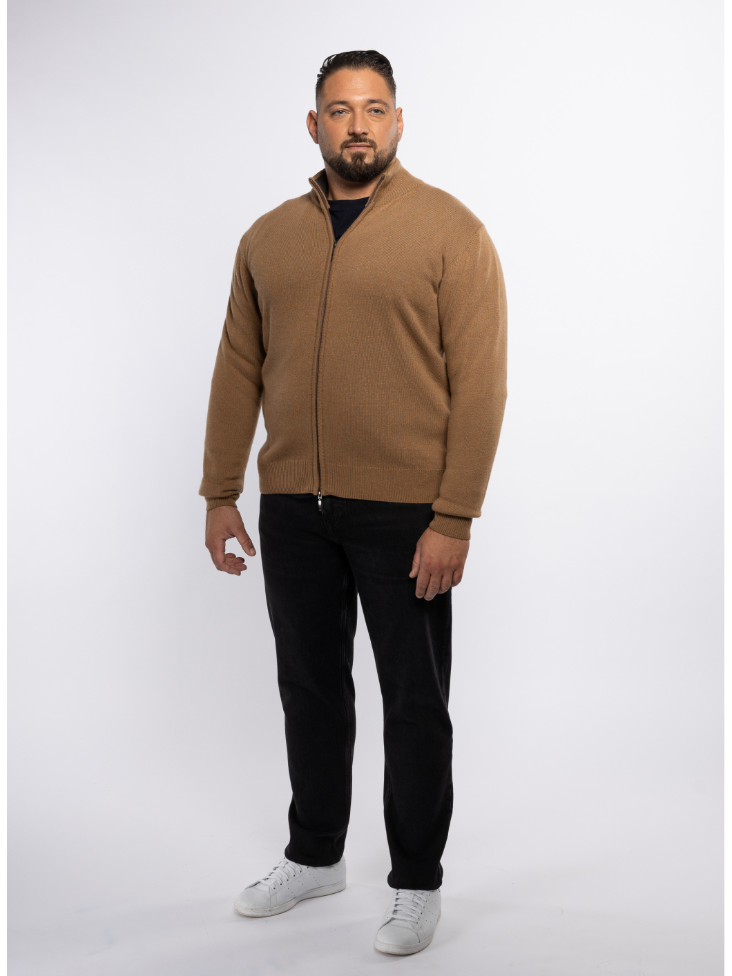 Cardigan Zippé Col Montant Dario Grande Taille Camel