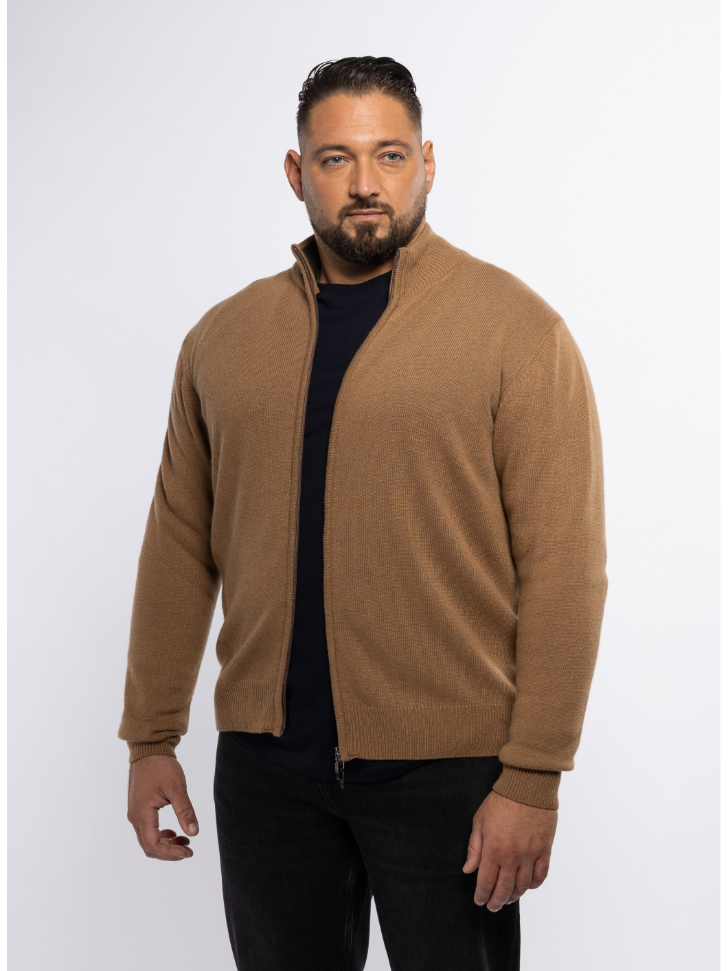 Cardigan Zippé Col Montant Dario Grande Taille Camel