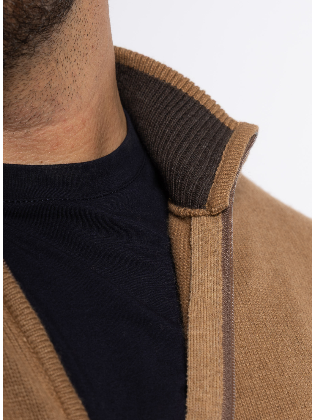 Cardigan Zippé Col Montant Dario Grande Taille Camel