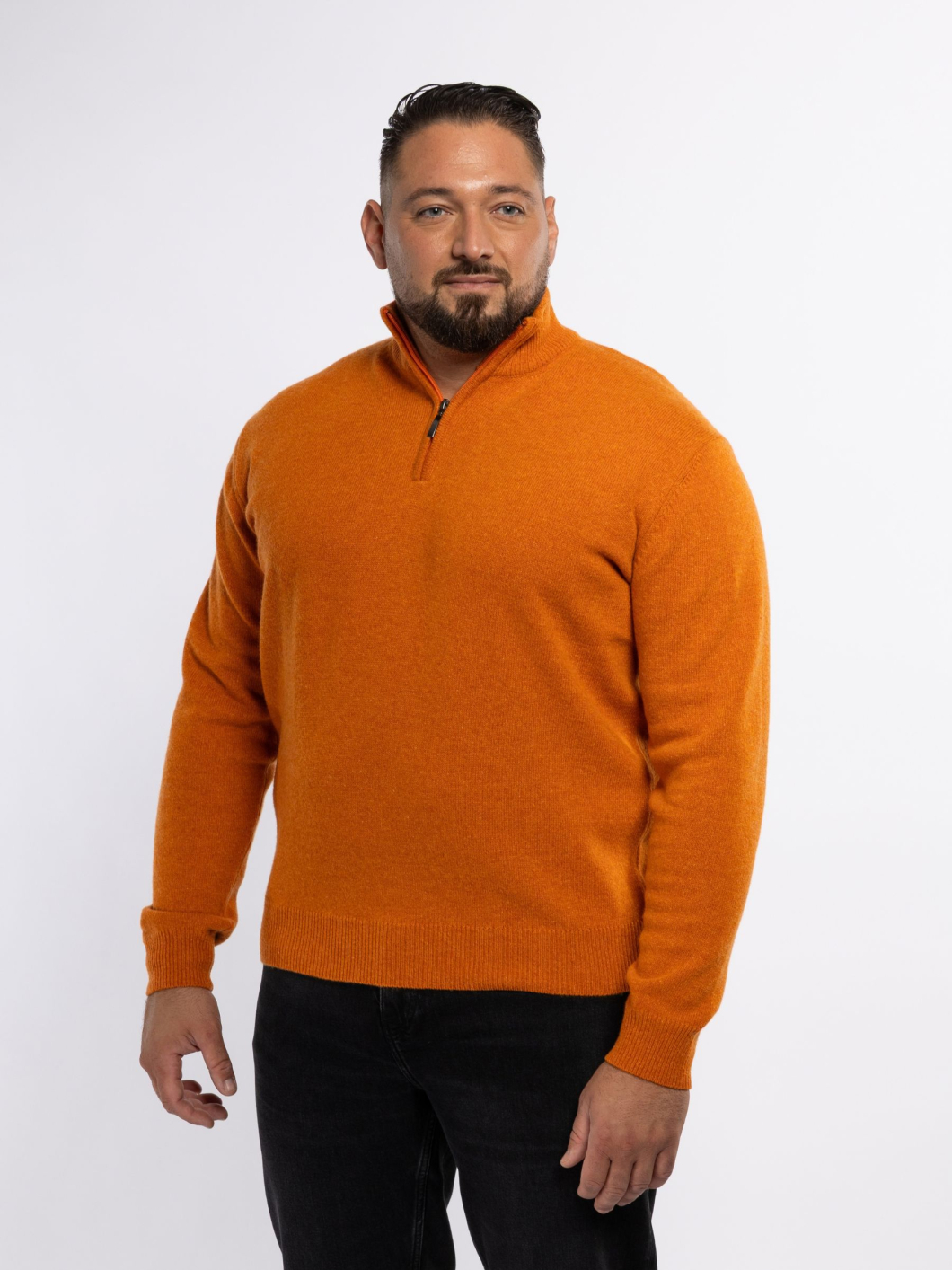 Pull Lambswool Col Camionneur Lino Grande Taille Orange