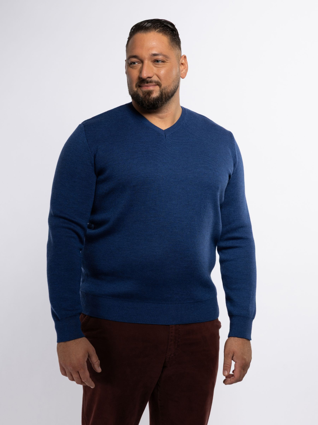 Pull Mérinos Col V Como Grande Taille Bleu